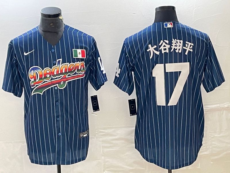 Men Los Angeles Dodgers 17 Ohtani Blue stripe Nike Game MLB Jersey style 15